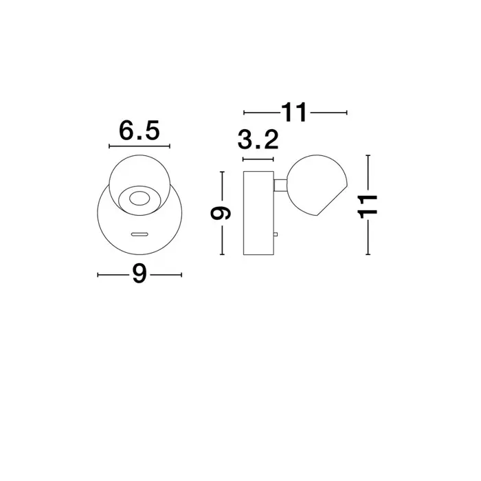 SFERA ZIDNA LAMPA LED /3000K/6W/576Lm/CRNA
